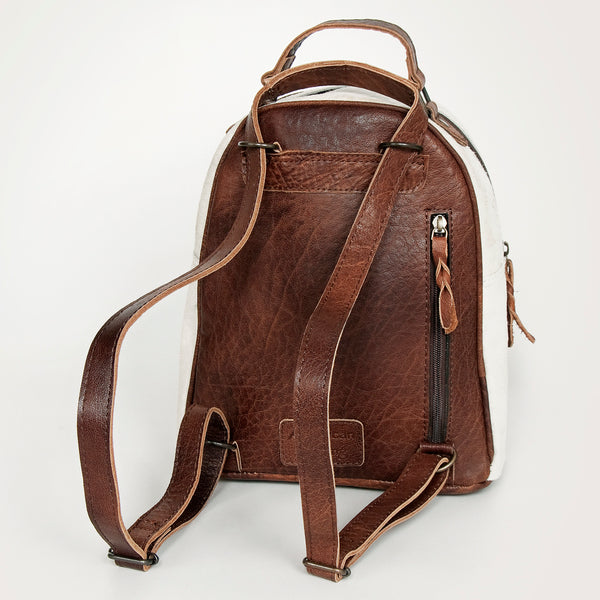 ADBGS156 White Cowhide Leather Backpack with Bold Inlay - Western Cowgirl Classic