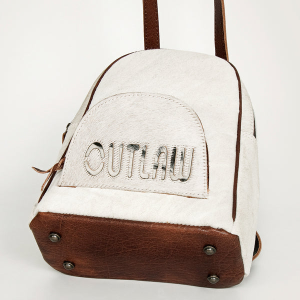 ADBGS156 White Cowhide Leather Backpack with Bold Inlay - Western Cowgirl Classic