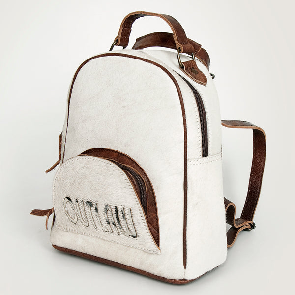 ADBGS156 White Cowhide Leather Backpack with Bold Inlay - Western Cowgirl Classic