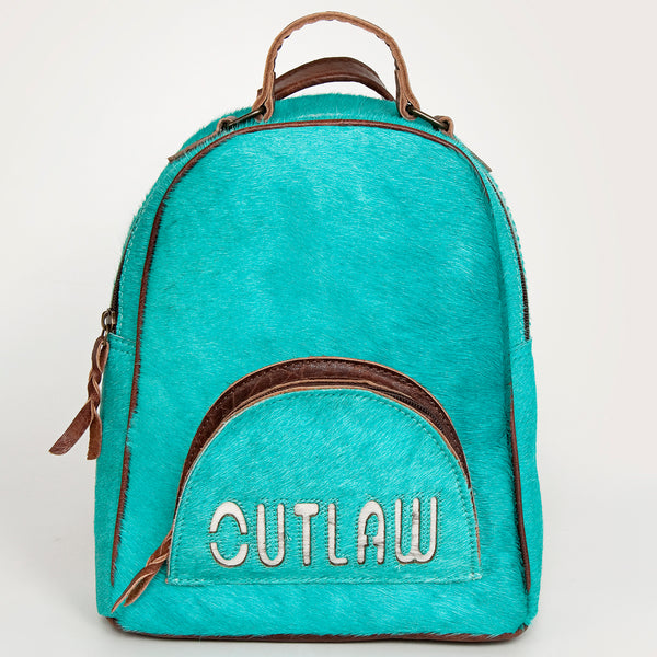 ADBGS156 Turquoise Hair-On Hide Leather Mini Backpack - Western Leather Bag