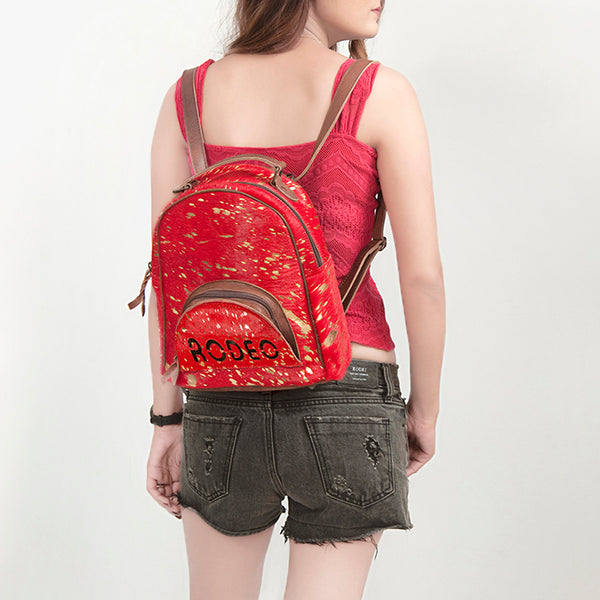 ADBGS156 Red Hair-On Hide Leather Mini Backpack