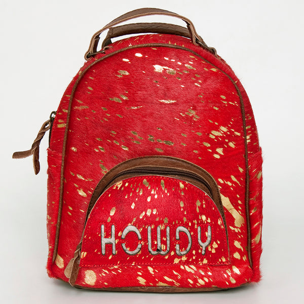 ADBGS156 Red Hair-On Hide Leather Mini Backpack - Western Cowgirl Style