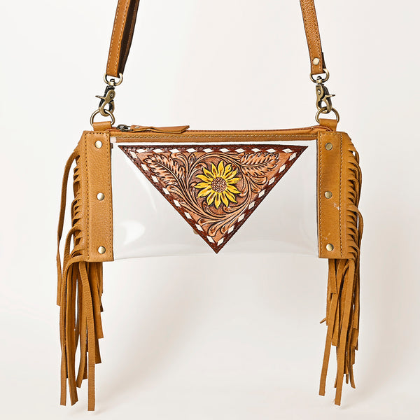 ADBGF103 American Darling Western Clear Bag - Handcrafted Leather Fringed Stadium Purse