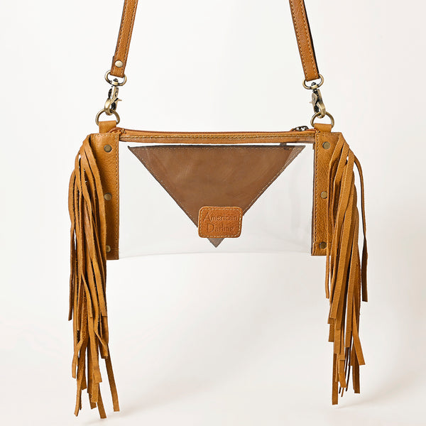 ADBGF103 American Darling Western Clear Bag - Handcrafted Leather Fringed Stadium Purse