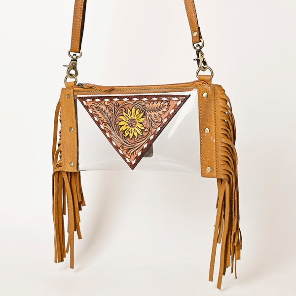 ADBGF103 American Darling Western Clear Bag - Handcrafted Leather Fringed Stadium Purse