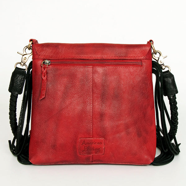 ADBGM282 Raw-Edge Tribal Leather Crossbody - Fringe, Bone Accent & Braided Strap
