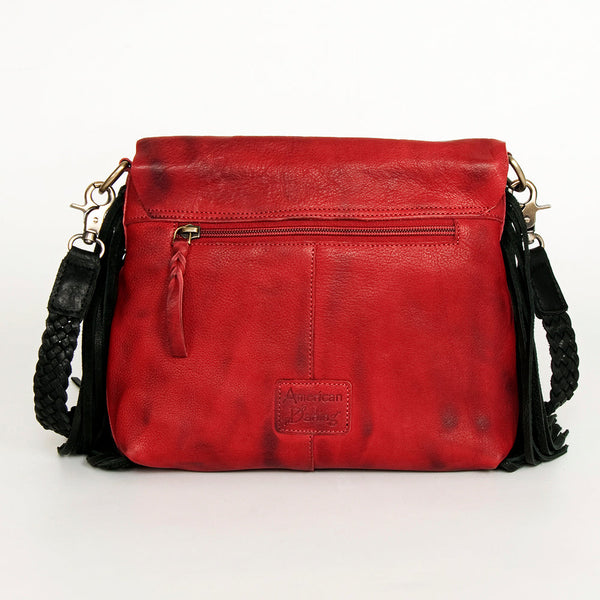 ADBGM283 Tribal Leather Crossbody - Fringe, Bone Accent & Braided Strap