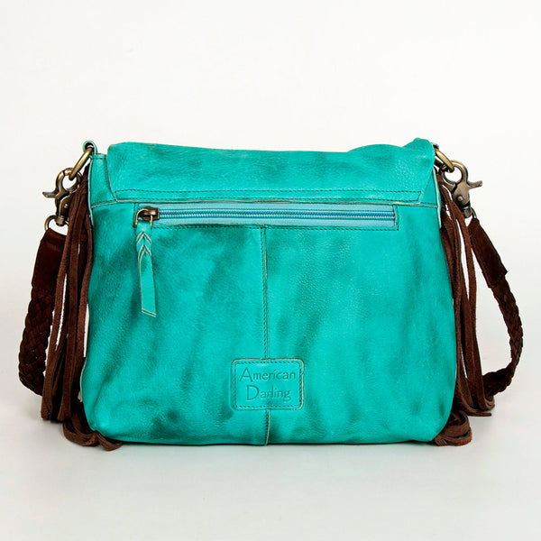 ADBGM283 Tribal Leather Crossbody - Fringe, Bone Accent & Braided Strap