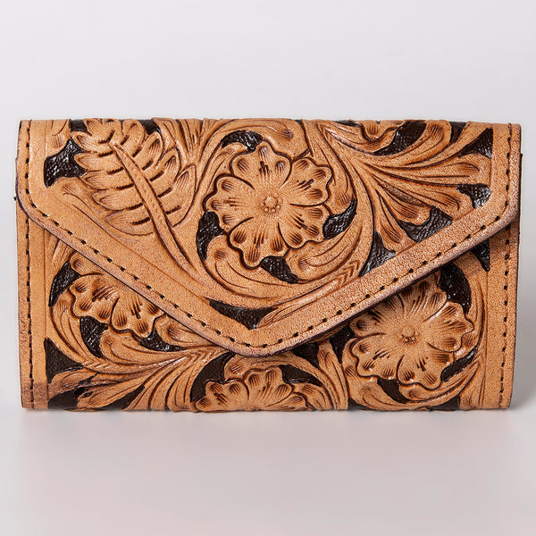 SKBG105Wallet Hand Tooled Saddle Leather and Upcycled Canvas Ladies Bag H4XW6 SKBG105 SKBG