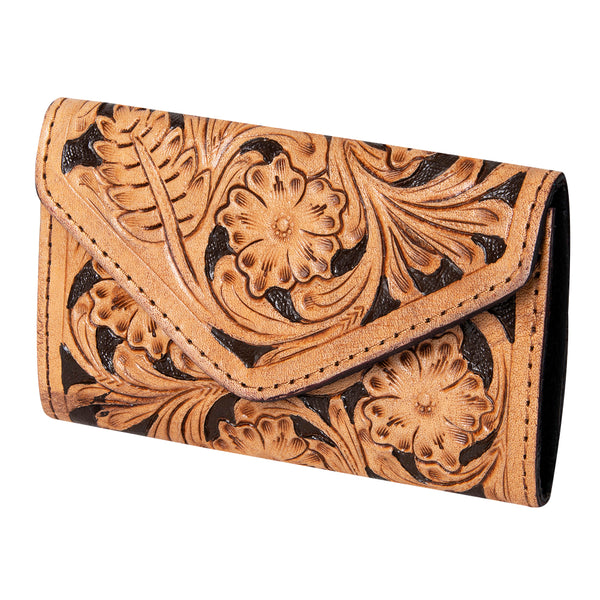 SKBG105Wallet Hand Tooled Saddle Leather and Upcycled Canvas Ladies Bag H4XW6 SKBG105 SKBG