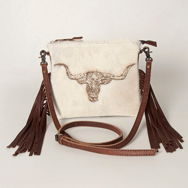 ADBG109 American Darling Western Leather Crossbody Bag Hair-On Cowhide and Fringe