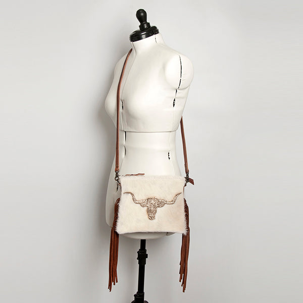 ADBG109 American Darling Western Leather Crossbody Bag Hair-On Cowhide and Fringe