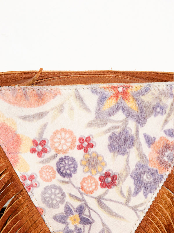 ADBG935 American Darling Western Leather Cross body Bag with Hair-On Cowhide and Long Fringes