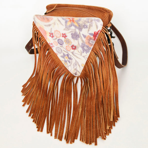 ADBG935 American Darling Western Leather Cross body Bag with Hair-On Cowhide and Long Fringes