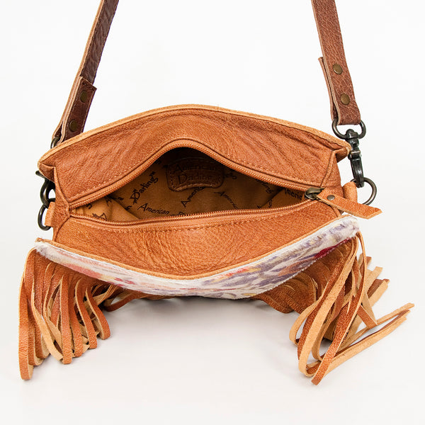 ADBG935 American Darling Western Leather Cross body Bag with Hair-On Cowhide and Long Fringes