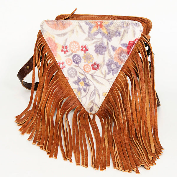 ADBG935 American Darling Western Leather Cross body Bag with Hair-On Cowhide and Long Fringes
