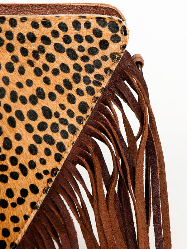 ADBG935 American Darling Western Leather Cross body Bag with Hair-On Cowhide and Long Fringes