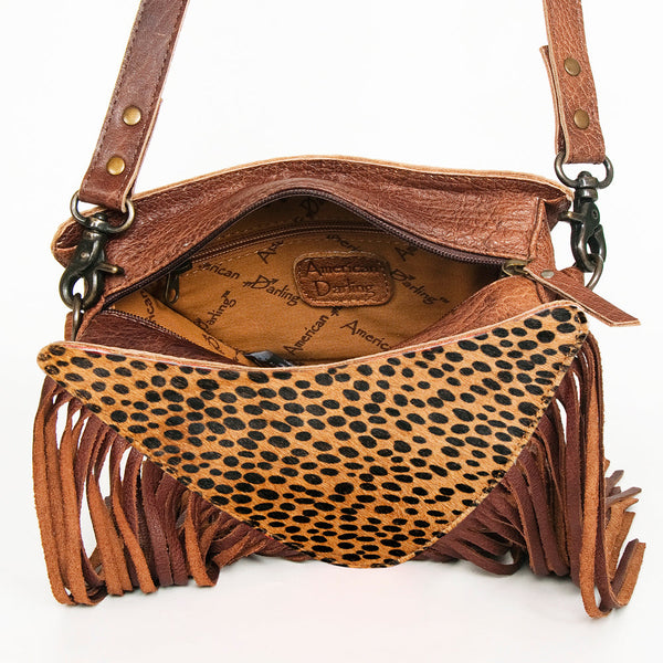 ADBG935 American Darling Western Leather Cross body Bag with Hair-On Cowhide and Long Fringes