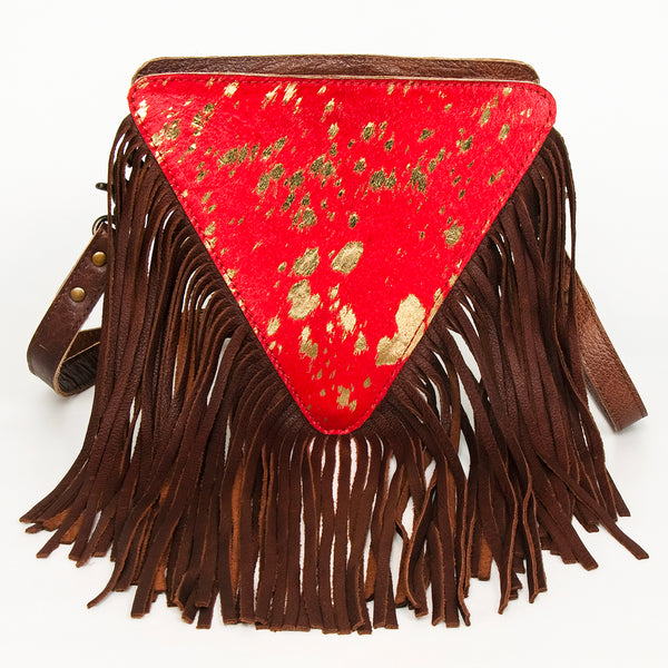 ADBG935 American Darling Western Leather Cross body Bag with Hair-On Cowhide and Long Fringes