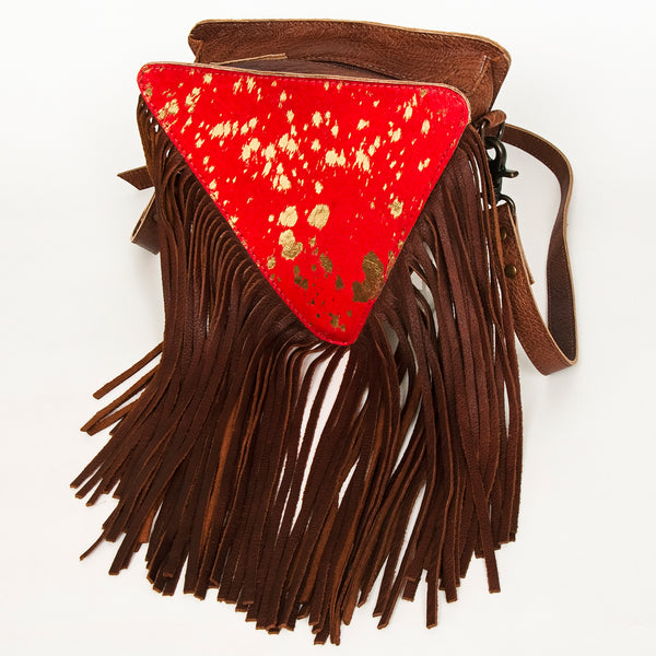 ADBG935 American Darling Western Leather Cross body Bag with Hair-On Cowhide and Long Fringes