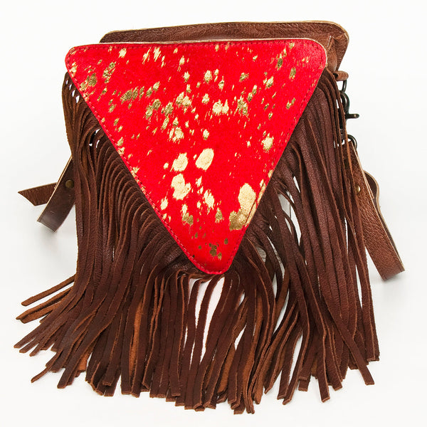 ADBG935 American Darling Western Leather Cross body Bag with Hair-On Cowhide and Long Fringes