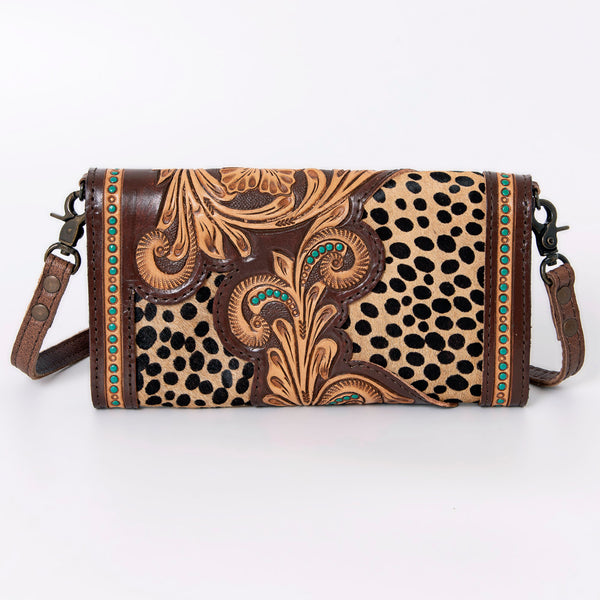 ADBG941 American Darling Handcrafted Hair-On Cowhide Wallet with Hand Tooled Floral Carved Leather