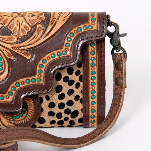 ADBG941 American Darling Handcrafted Hair-On Cowhide Wallet with Hand Tooled Floral Carved Leather