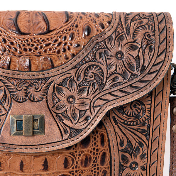 ADBG942 American Darling Handcrafted Crocodile Embossed Leather Small Cross body Bag