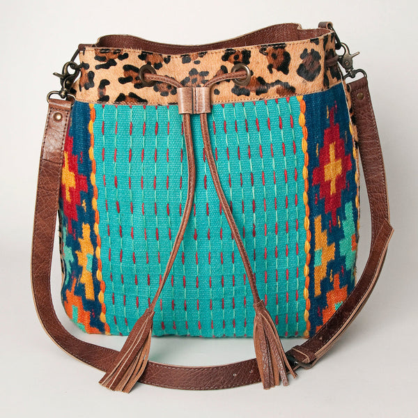 ADBG574 American Darling Southwestern Wool Bucket Bag Drawstring Tote with Leather Strap