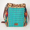 ADBG574 American Darling Southwestern Wool Bucket Bag Drawstring Tote with Leather Strap
