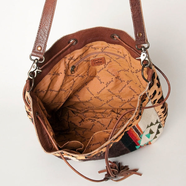 ADBG574 American Darling Southwestern Wool Bucket Bag Drawstring Tote with Leather Strap