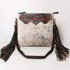 KBA115 CROSS BODY Hand Tooled Saddle Leather and Upcycled Canvas Ladies Bag 14.5x15.5 KBA