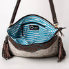 KBA115 CROSS BODY Hand Tooled Saddle Leather and Upcycled Canvas Ladies Bag 14.5x15.5 KBA