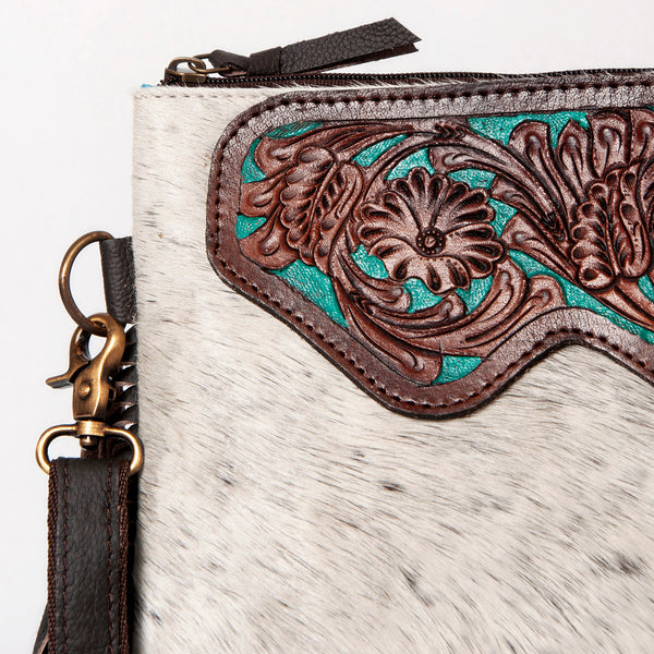 KBA115 CROSS BODY Hand Tooled Saddle Leather and Upcycled Canvas Ladies Bag 14.5x15.5 KBA