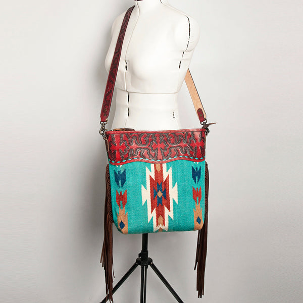 ADBG510 American Darling Signature Cross Body Bag - Hand Tooled Floral Leather & Woven Saddle Blanket