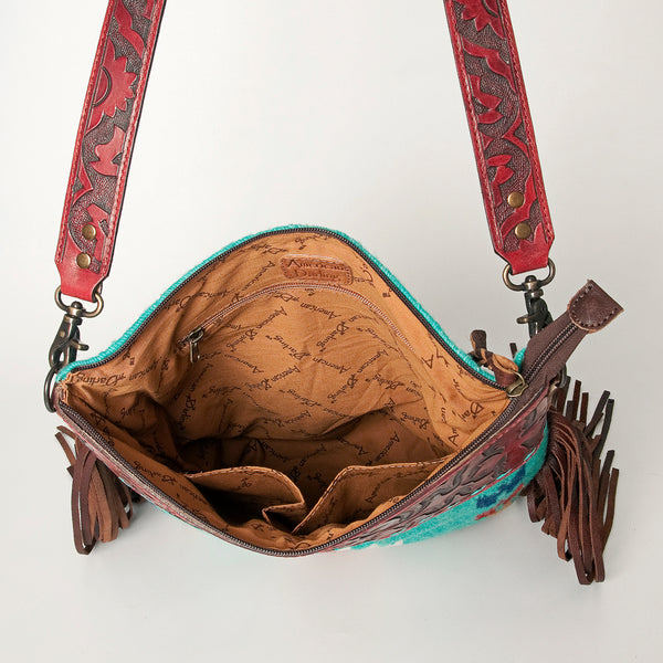 ADBG510 Tooled Leather & Saddle Blanket Crossbody Bag Western Fringe Purse by American Darling