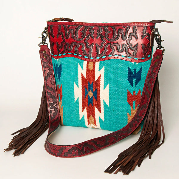 ADBG510 American Darling Signature Cross Body Bag - Hand Tooled Floral Leather & Woven Saddle Blanket