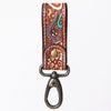 ADKR210 Hand-Tooled Leather Loop Keyring - Floral Design with Swivel Clasp