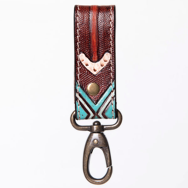 ADKR210 Hand-Tooled Leather Loop Keyring - Floral Design with Swivel Clasp
