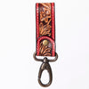 ADKR210 Hand-Tooled Leather Loop Keyring - Floral Design with Swivel Clasp