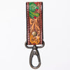 ADKR210 Hand-Tooled Leather Loop Keyring - Floral Design with Swivel Clasp