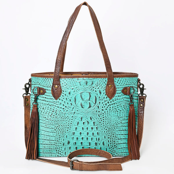 ADBG974 Alligator Embossed Genuine Leather Western Crossbody Tote with Tassels