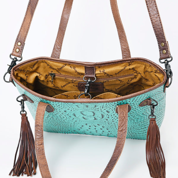 ADBG974 Alligator Embossed Genuine Leather Western Crossbody Tote with Tassels
