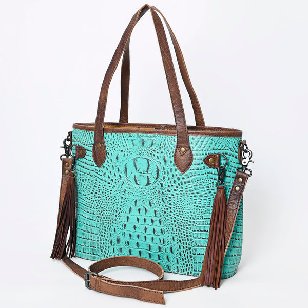 ADBG974 Alligator Embossed Genuine Leather Western Crossbody Tote with Tassels