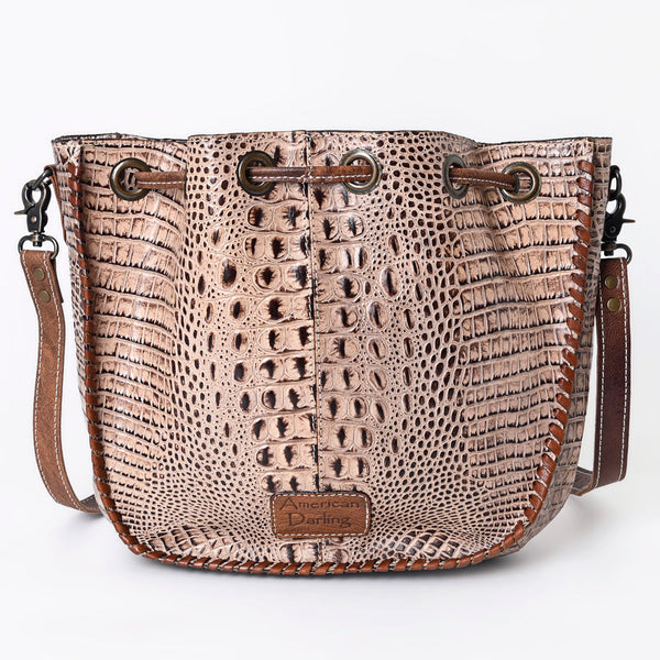 ADBG975 American Darling Crocodile Embossed Western Leather Bucket Bag
