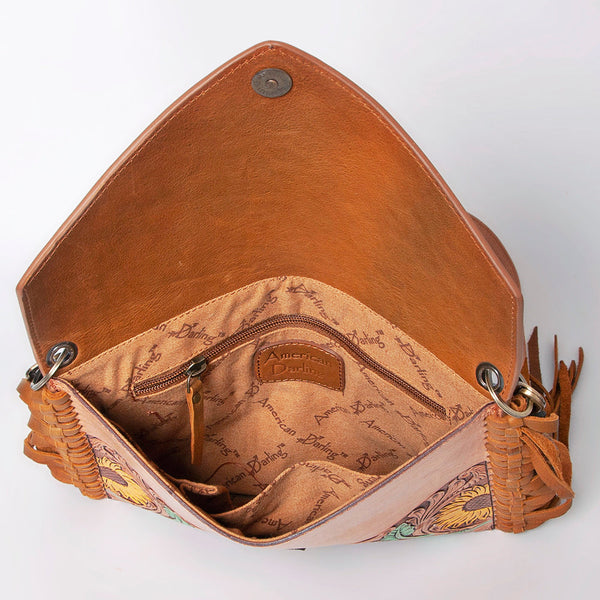 ADBGF105 American Darling Western Leather Envelope - Hand Tooled Floral Carved Purse with Fringes