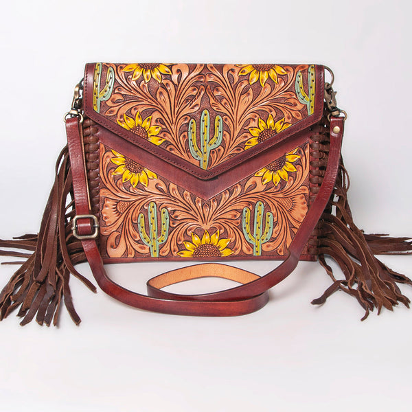 ADBGF105 American Darling Western Leather Envelope - Hand Tooled Floral Carved Purse with Fringes