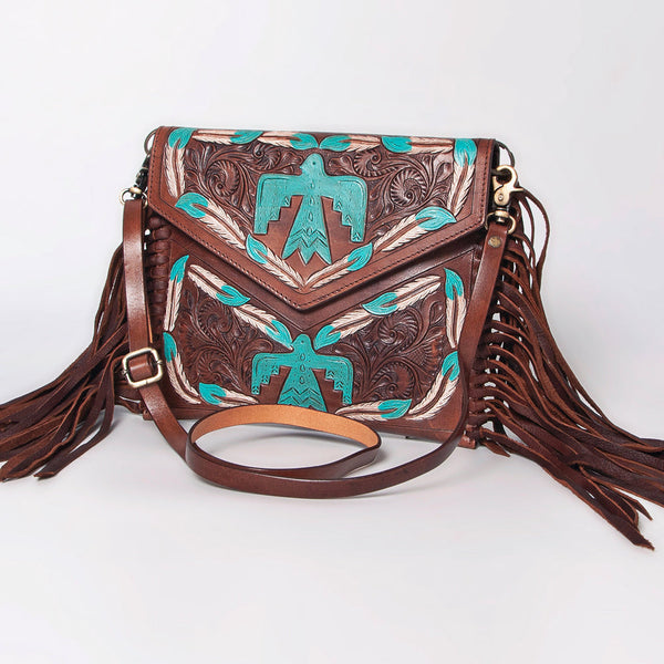 ADBGF105 American Darling Western Leather Envelope - Hand Tooled Floral Carved Purse with Fringes
