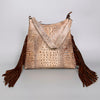 ADBG992 American Darling Crocodile Embossed Western Leather Shoulder Bag with Fringes