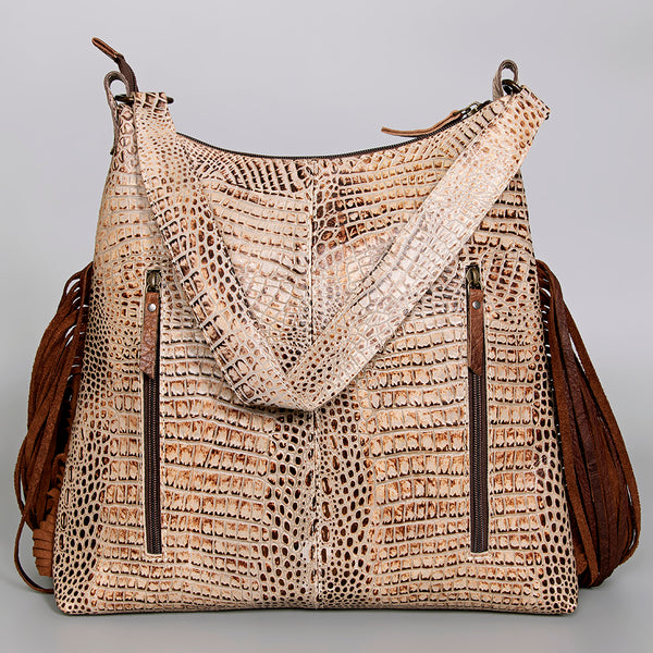 ADBG992 American Darling Crocodile Embossed Western Leather Shoulder Bag with Fringes